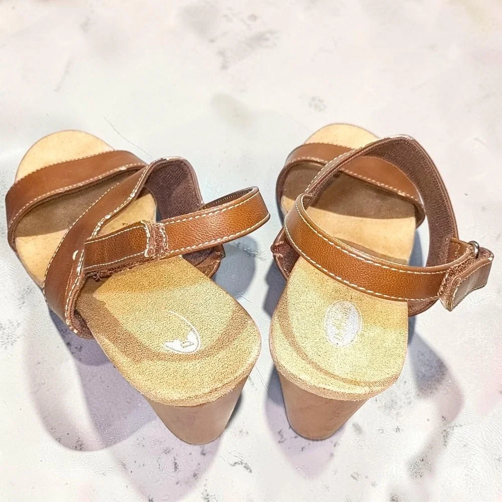 Dr. Scholls Brazin Wedge Sandals 8.5M Women Brown Ankle Strap Comfort Platform